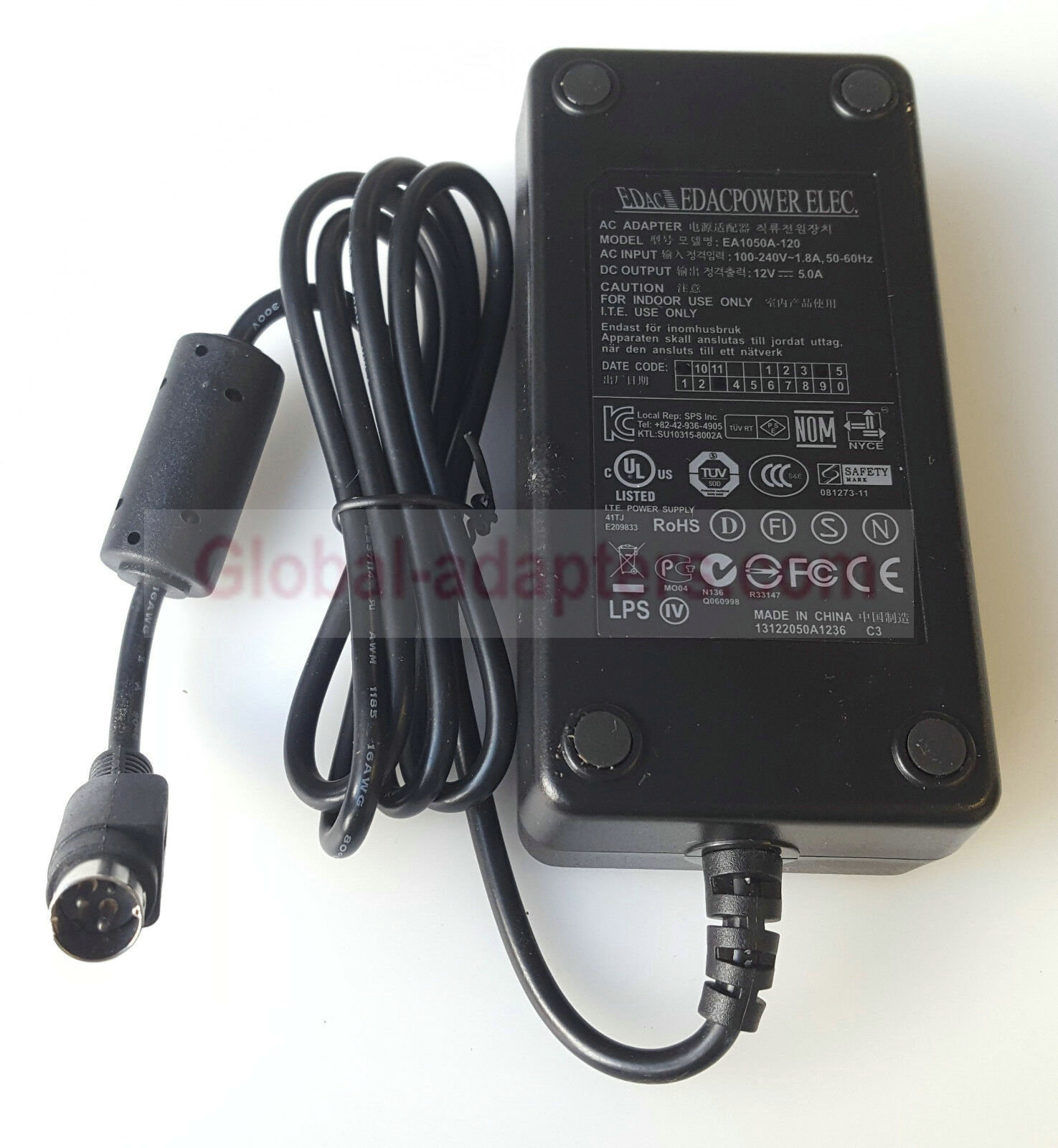 New 12V 5A 3DIN EDAC EA1050A-120 Power Supply Ac Adapter - Click Image to Close